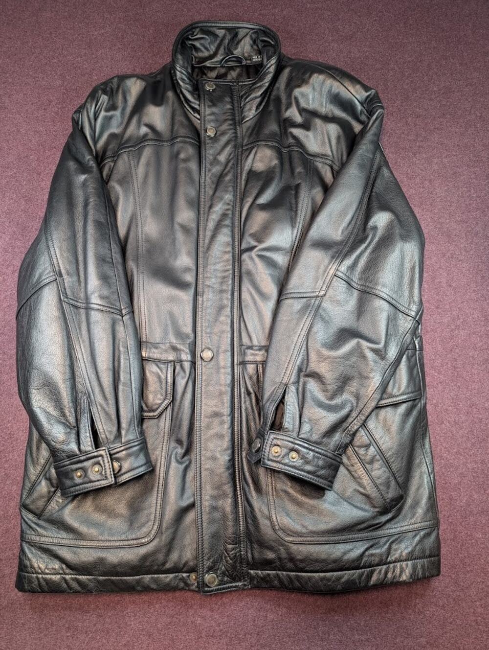 Vintage Members Only 100% Leather, Quilted Coat, Black - Size L